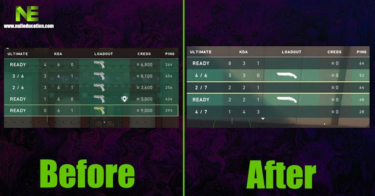before and after settings ping in valorant
